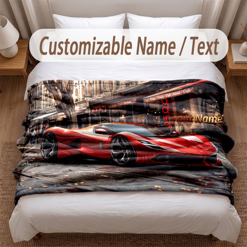 Car Racing Theme Soft Blanket Personalized Custom Name Text Print Warm Blanket Home Sofa Bedroom Decor