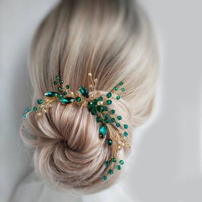 Charming Green Hair Combs For Women Tiara Hair Accessories Bridal Wedding Party Head Ornaments Headwear Hair Clip