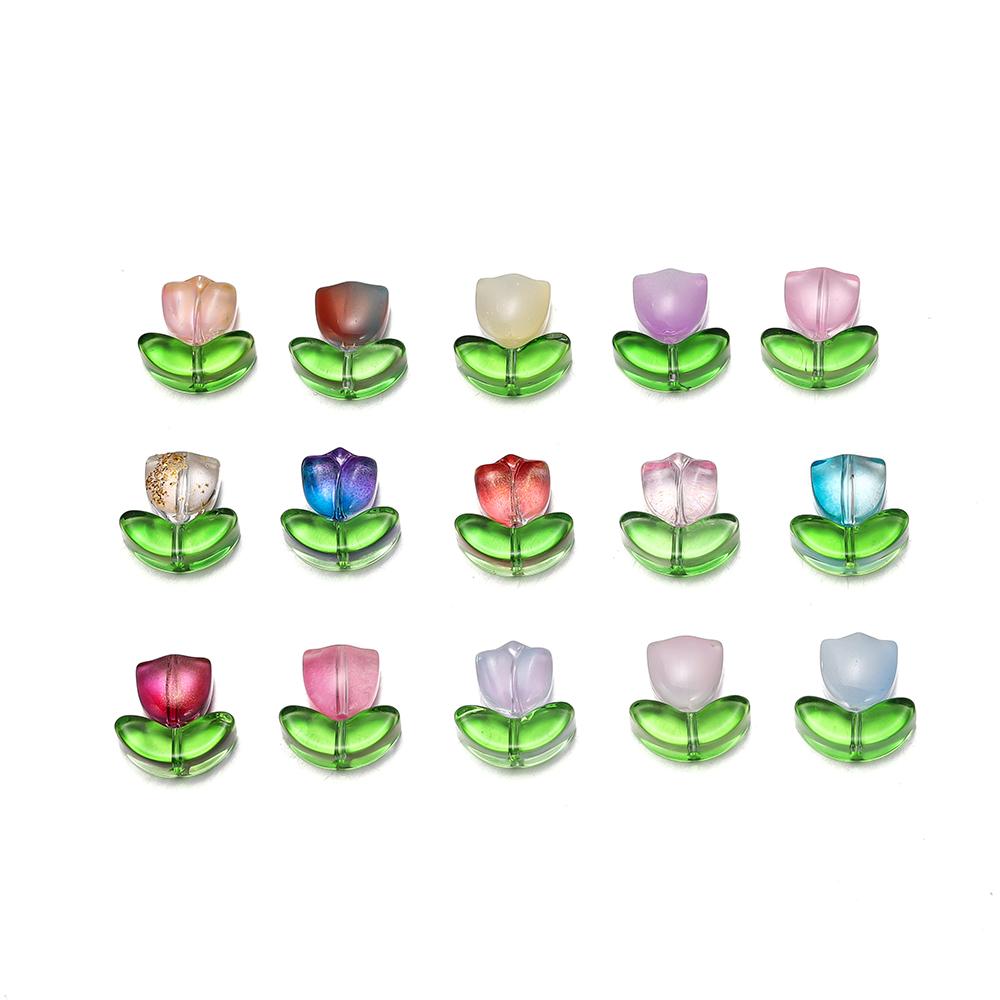 20Set 40pcs Mixed Tulips Flower Lampwork Beads Multicolor Glass Flora Beads Loose Beads For DIY Bracelets Jewelry Making Accessories