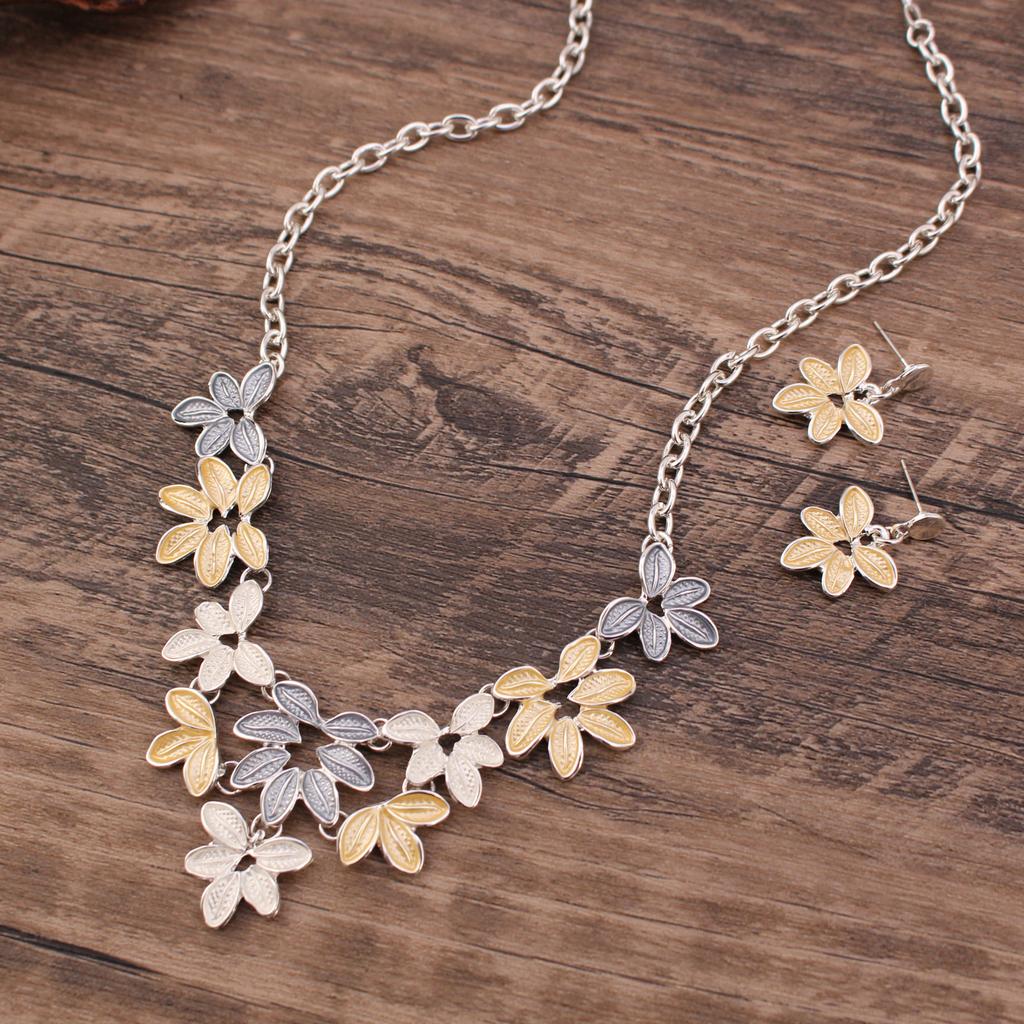 Colored Leaf Earrings Necklace Set Leaf Coarse Necklace Earrings Necklace Women's Jewelry Set