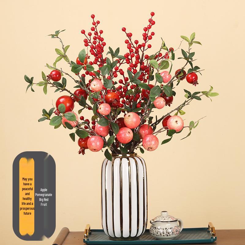 Artificial Pomegranate Persimmon Branch: Red Berry Fruit for Living Room or Entrance Hall Decoration - Chinese Style