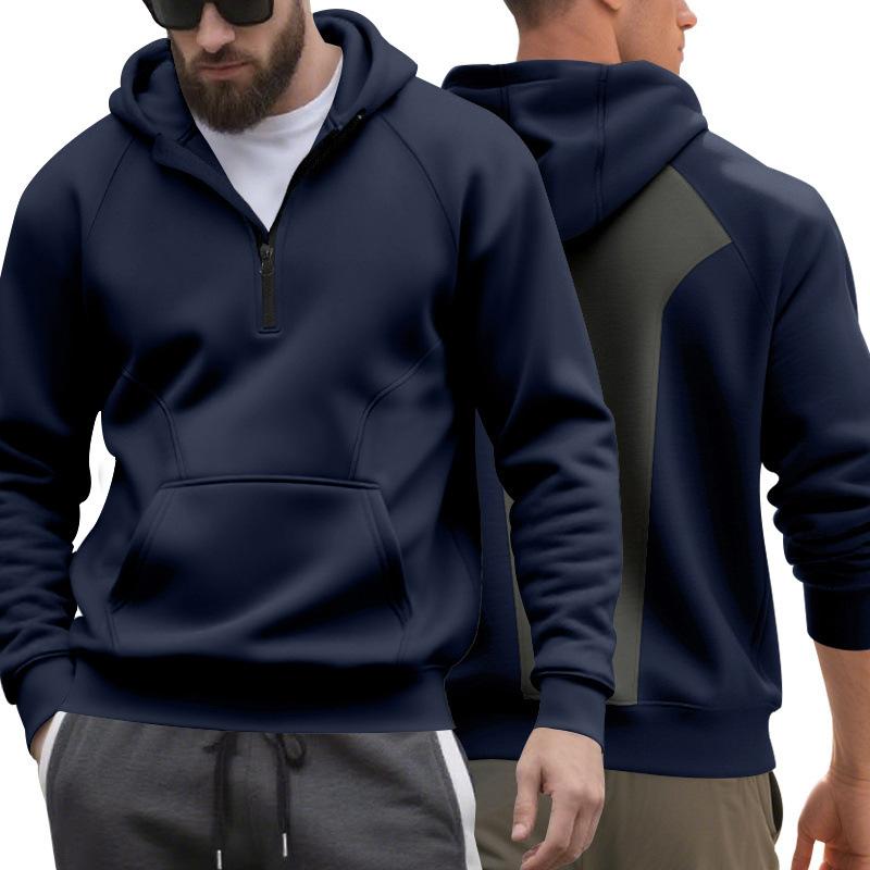 Modisches Winter Samt Herren Freizeit Sport Pendeln Kapuzen Samt Reißverschluss Kontrastfarbe Locker und Vielseitig Sweatshirt