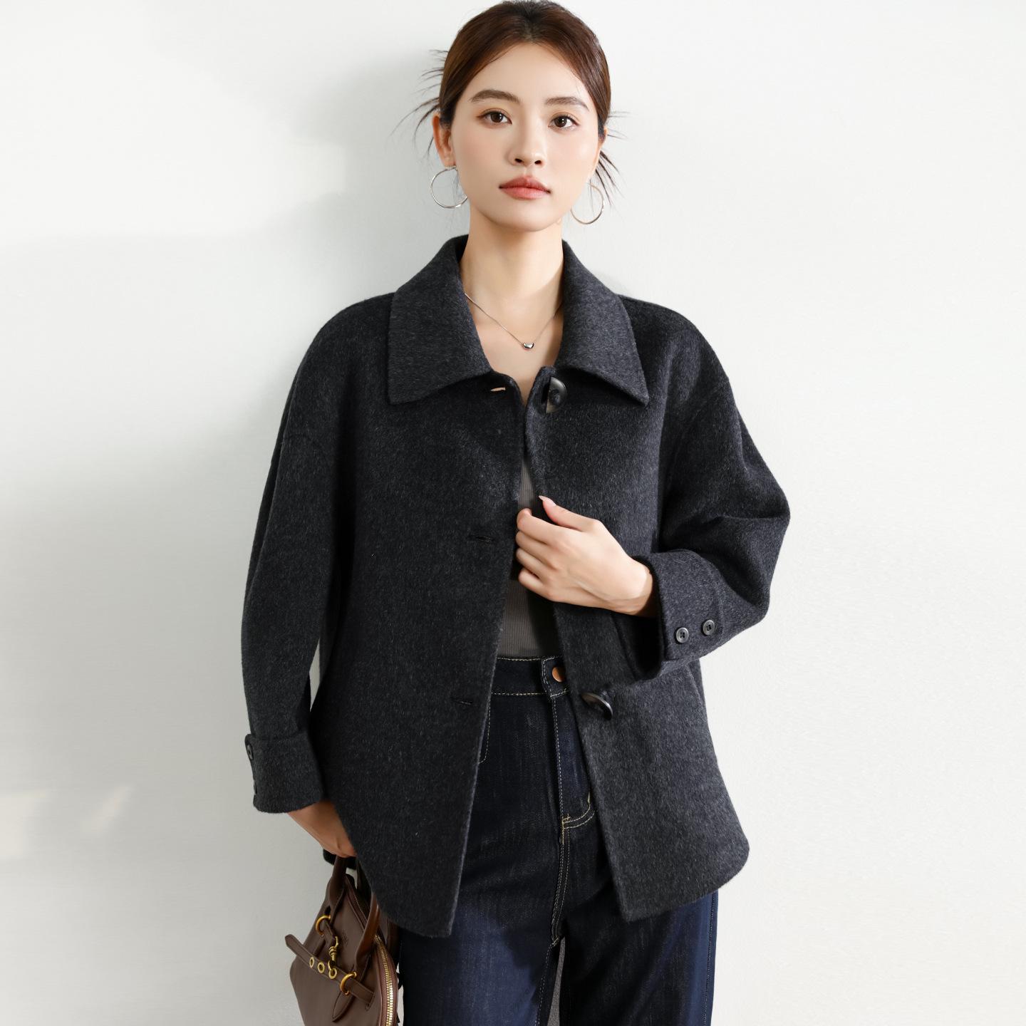 

Mom s Fashionable Turn-Down Collar Double-Faced Wool Cashmere Coat for Autumn & Winter - Stylish Short Woolen Coat for Middle-Aged Women Over 50 M (suggested 100-120 jin)