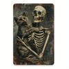 1pc Cat And Skull Vintage Tin Sign - Ideal for Home, Garage And Other Creative Decorations - Durable 8x12 Inch Art Deco, Perfect for Room Decor
