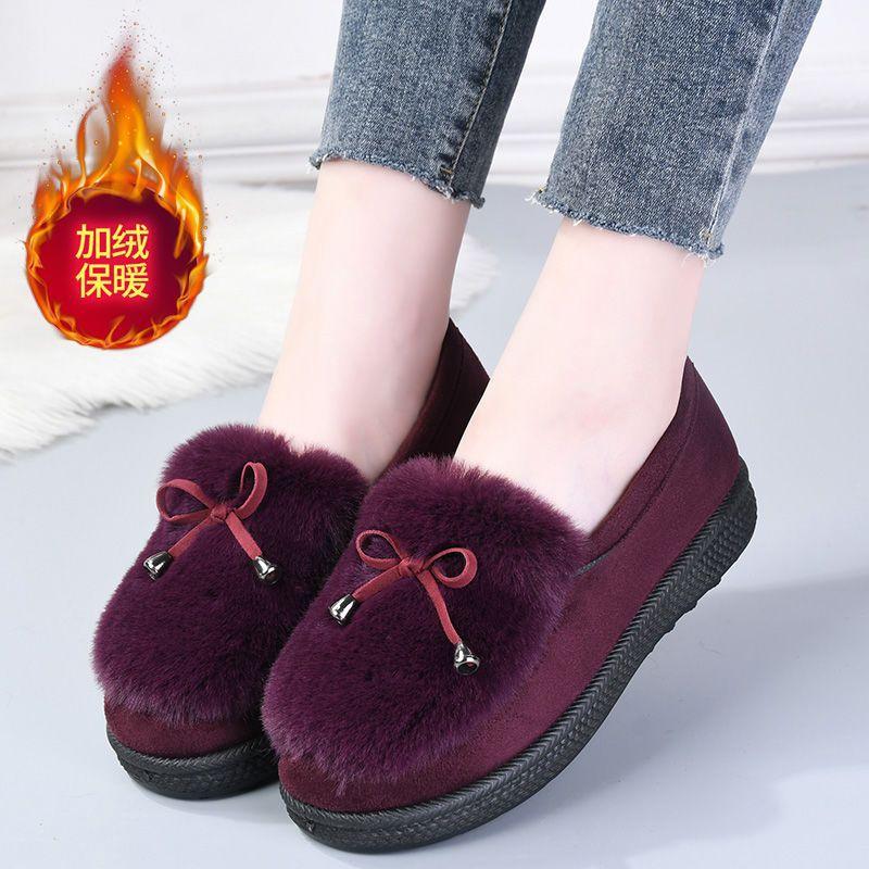 New Autumn and Winter Fluffy Shoes Women's Velvet Warm Women's Cotton Shoes Flat-soled Doudou Shoes Old North Cloth Shoes Versatile Casual