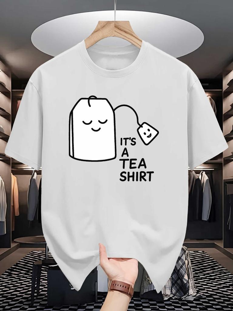 Unisex Crew Neck Tee Cute Tea Bag Cartoon Funny Pun Text Print Soft Cotton Loose Short Sleeve Summer Casual Male Streetwear Tops