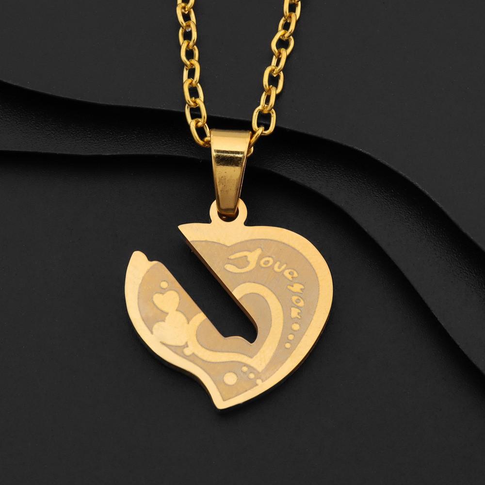 New Titanium Steel Necklace Couple Love Pendant I Love You Love Detachable Love Heart