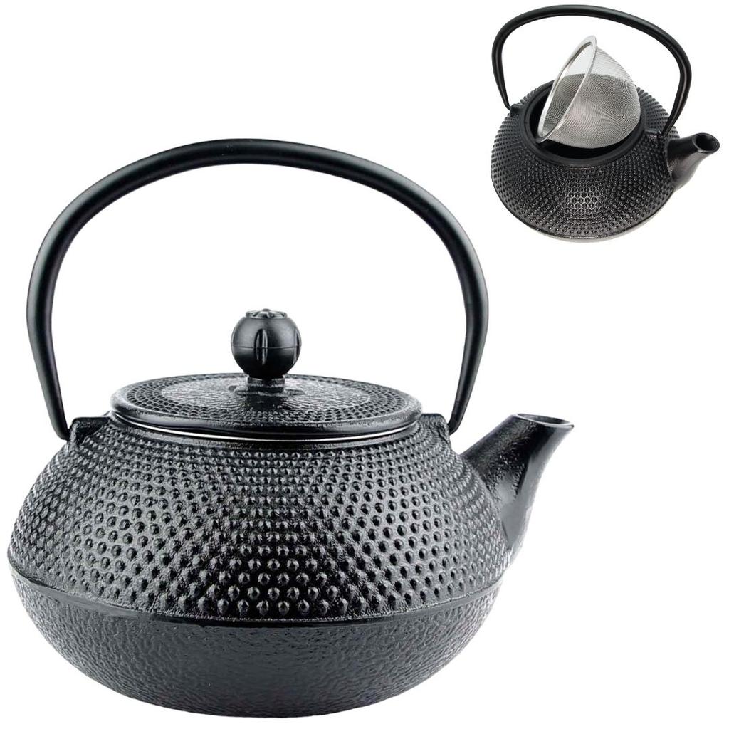 CAST IRON KETTLE 0.8L TEA POT WITH TEA INFILTER + 4x CUPS WARMER
