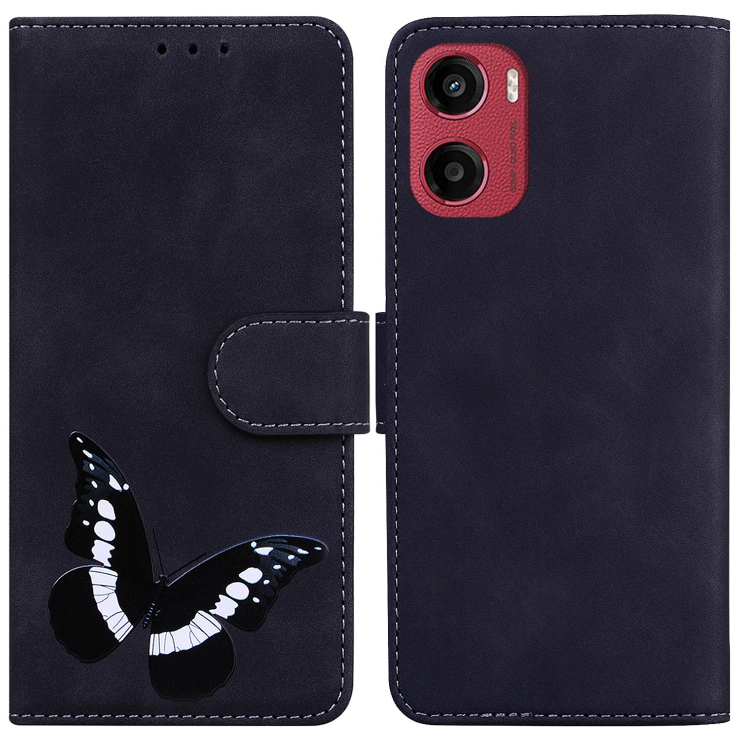 

For Motorola Moto G05 4G/E15 4G Stand Case PU Leather Phone Cover Butterfly Printed Black
