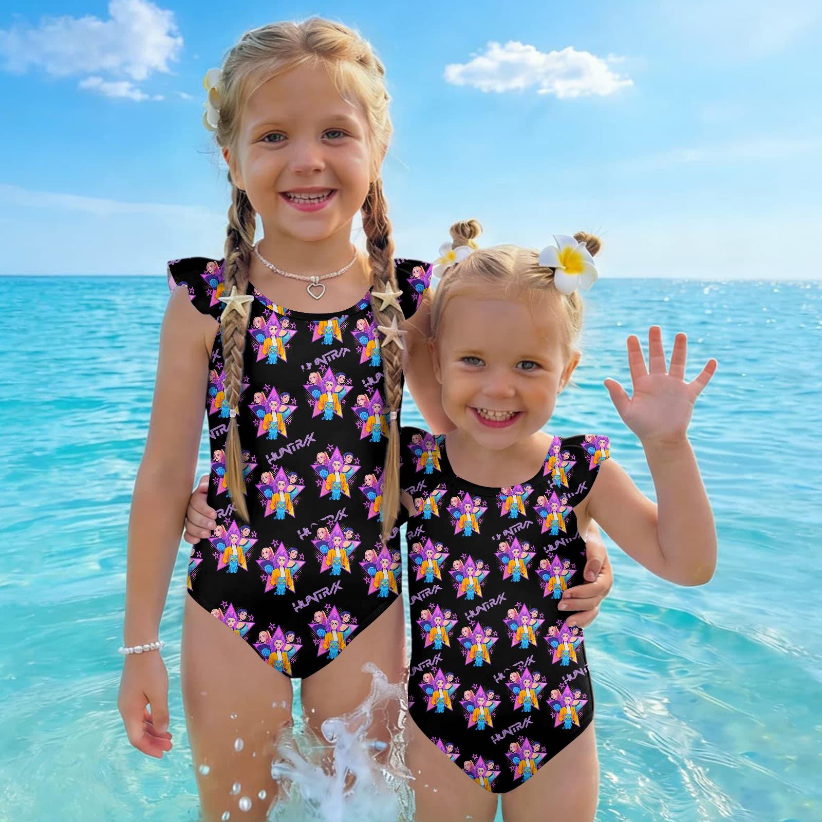 

Girls One Piece Swimsuit Summer Casual Fashion Printed Swimwear for Children Comfortable Fit Durable Material Suitable for Pool Beach 100 чёрный