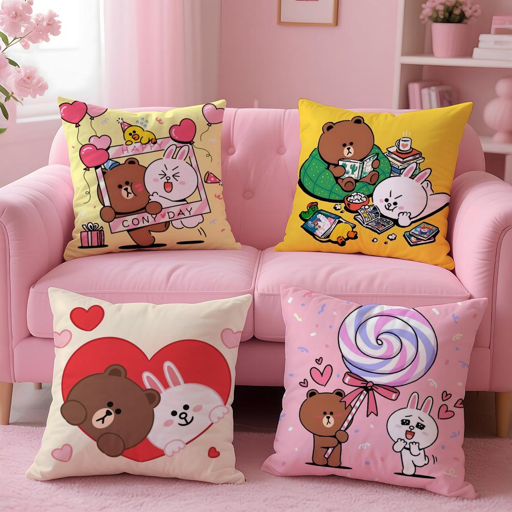 B-Brown Bear And C-Cony Cushion Cover Short Plush Double-Sided Printing Home Machine Washable In Warm Winter Pillow Case