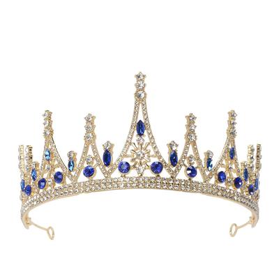 Korean Bridal Jewelry Alloy Blue Hair Accessories Crown Bridesmaid Princess Wedding Banquet Dance Accessories Headdress Tiara