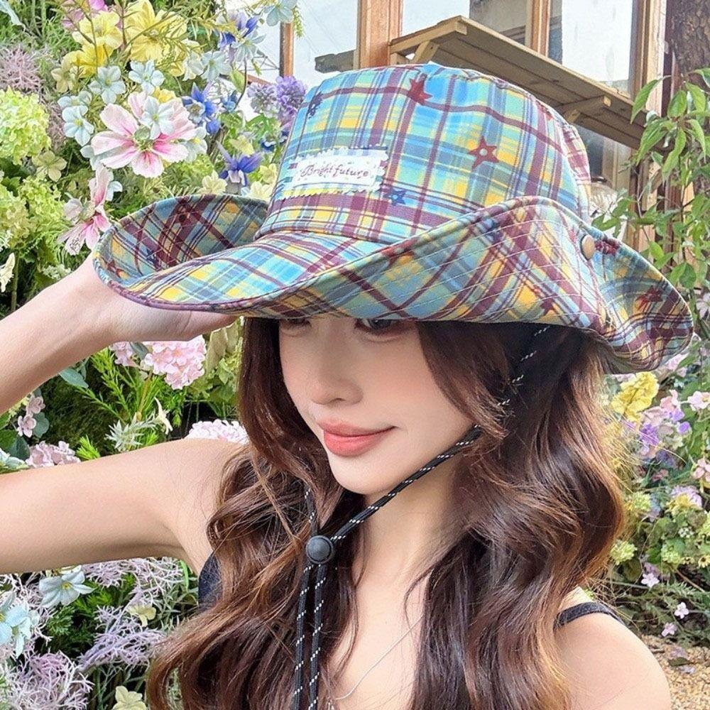 Sun Protection Plaid Fisherman Hat Wide Brim Sunscreen Bucket Hat Casual Women Sun Hat  Travel