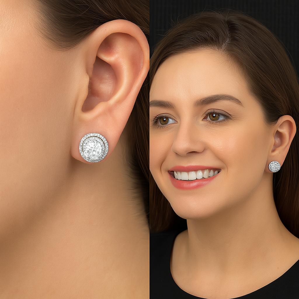 Moissanite Round Cluster Studs - 925 Sterling Silver