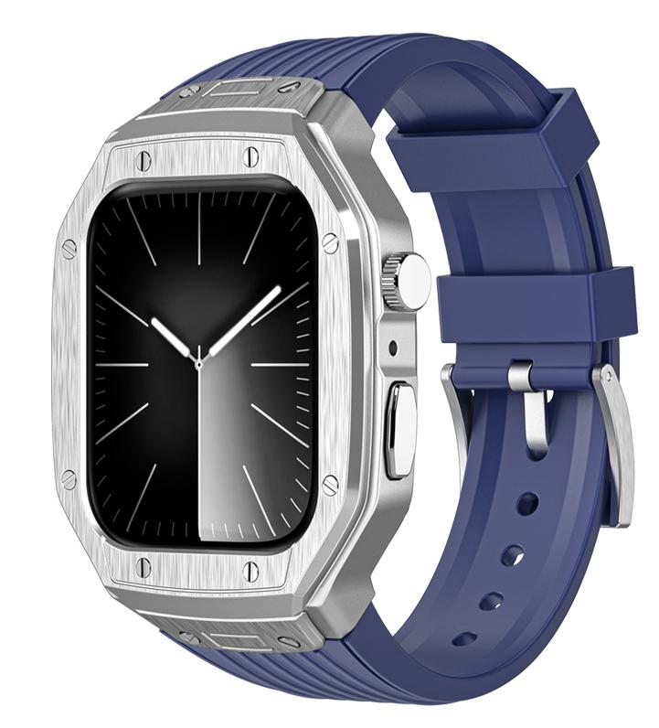Luxury Modification Kit Metal Case+TPU Strap Replacement Accessories Compatible for I Watch Series 9 8 7 45mm 6 5 4 Se 44mm