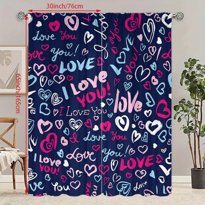 2 pos - Valentine's Day Figures 12 prints - Printed curtains - Polyester material - Suitable for bedroom, living room, study,