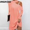 IHUASU Moda Donna Primavera Autunno Tinta Unita Stampa Manica Lunga Vita Alta Abiti Casual
