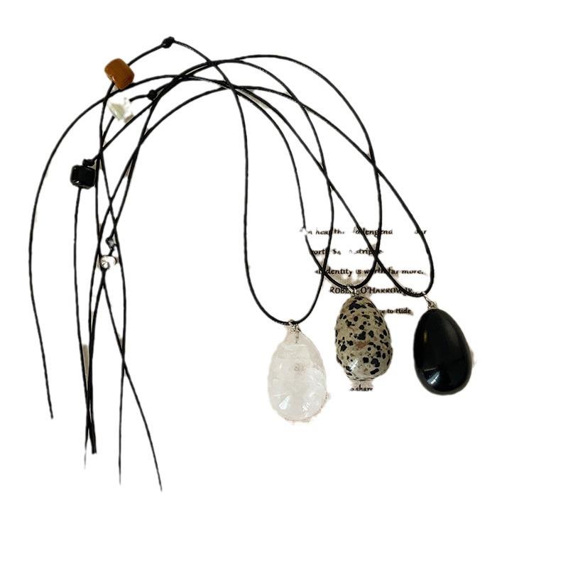 Niche Design Sense, Water Drop, Natural Stone Black Rope, Long Necklace, Simple And Versatile Temperament, Fashionable Neck Chain, Sweater Chain.