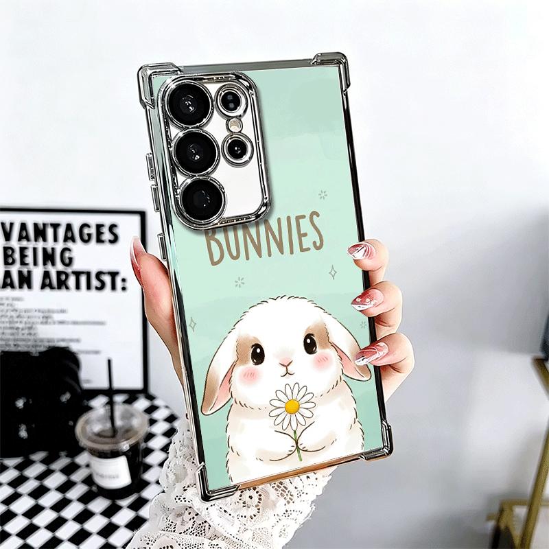 Cute Cartoon Bunny Rabbit Plating Phone Case For Samsung Galaxy S24 S25 FE S26 Edge S23 Ultra S22 S21 Plus S20 Anti-Fall Airabag