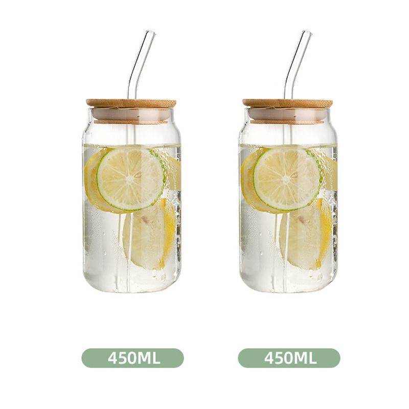 Glass Straw Cup with Dustproof Wooden Lid Heat-resisting Transparent Glass Bottle Breakfast Cola Milk Cup Holiday Gift