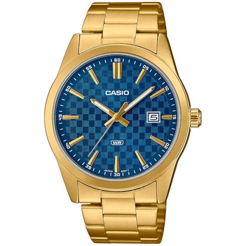 Мужские часы Casio - MTP-VD02B-1EUDF Черный циферблат, Золотой/Синий , браслет
