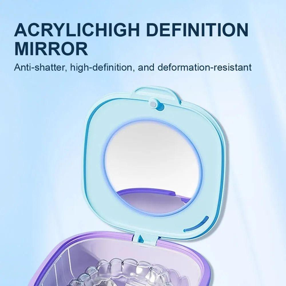 With Mirror Retainer Case Portable Mouth Guard Soaking Cup False Teeth Holder Oral Cleaning