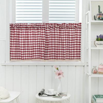 Kitchen Window Plaid Short Curtain Lace Valance Through Rod Drape Home Decor