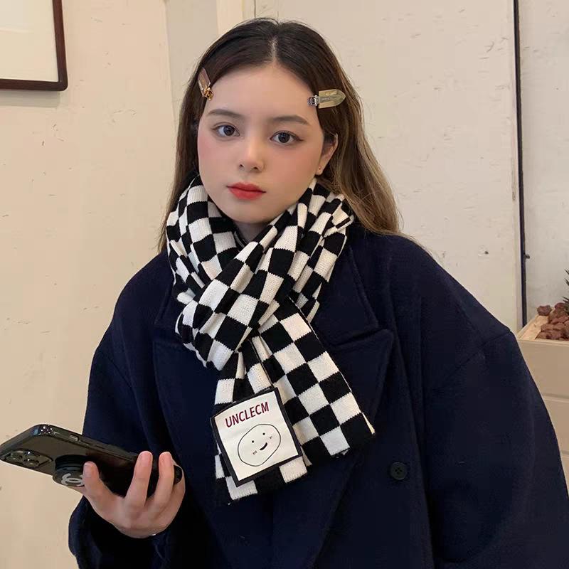 Japanese Retro Scarf for Women in Winter Korean Style Herringbone Knitted Versatile Couple Students Warm Scarf Men British Style