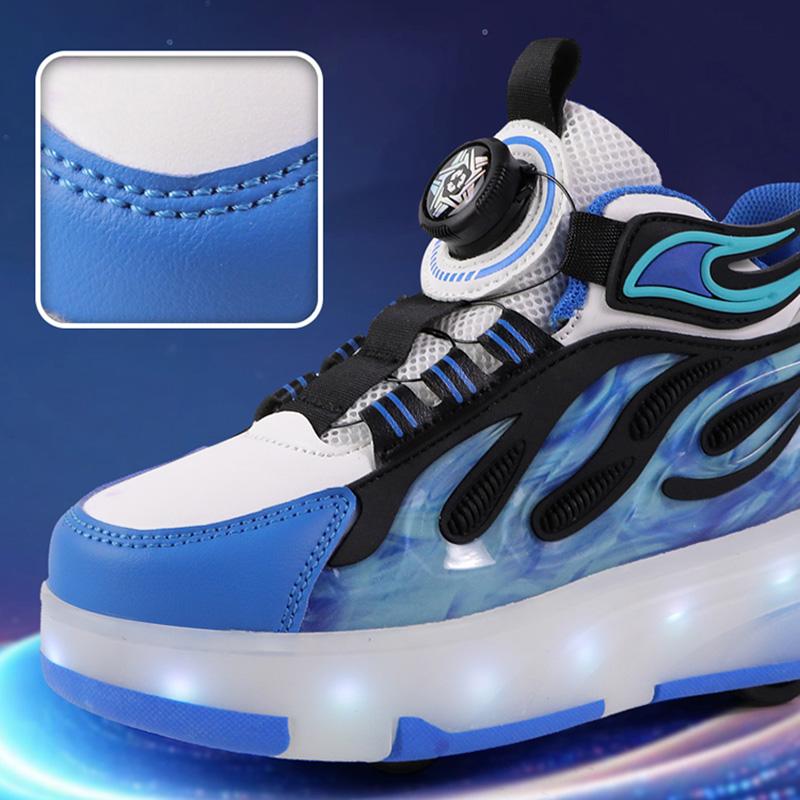 LED Lights Kids Roller Skate Shoes Parkour Sneakers Running With 4 Wheels Detachable Invisible Roller Skates Rotation Button