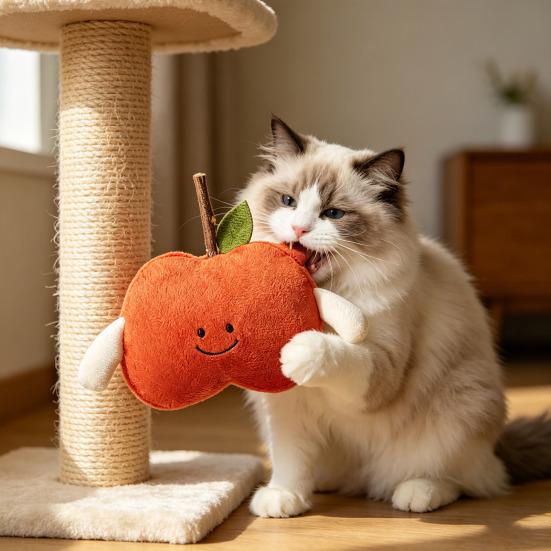 Jouet pour animal de compagnie avec papier sonore intégré Design de jouet Peluche douce Résistance à la morsure Jouet de dentition Forme de fruit mignonne Jouet à mâcher interactif pour chats et chiens