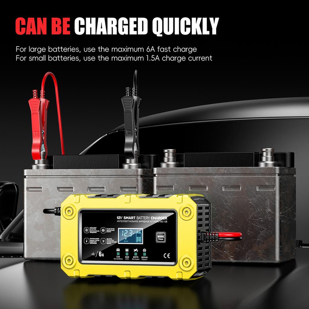 6A 12V Electric Motorcycles Charger Maintainer Trickle Charger Moto Battery Charger Car and Motorcycle Battery Charging Unit
