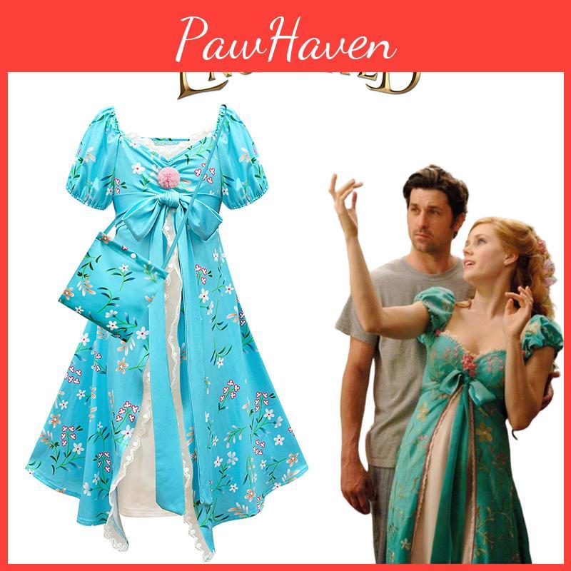 2 Enchanted Kids Giselle Cosplay Costume Dress Bag Outfit Carnival Roleplay Girl