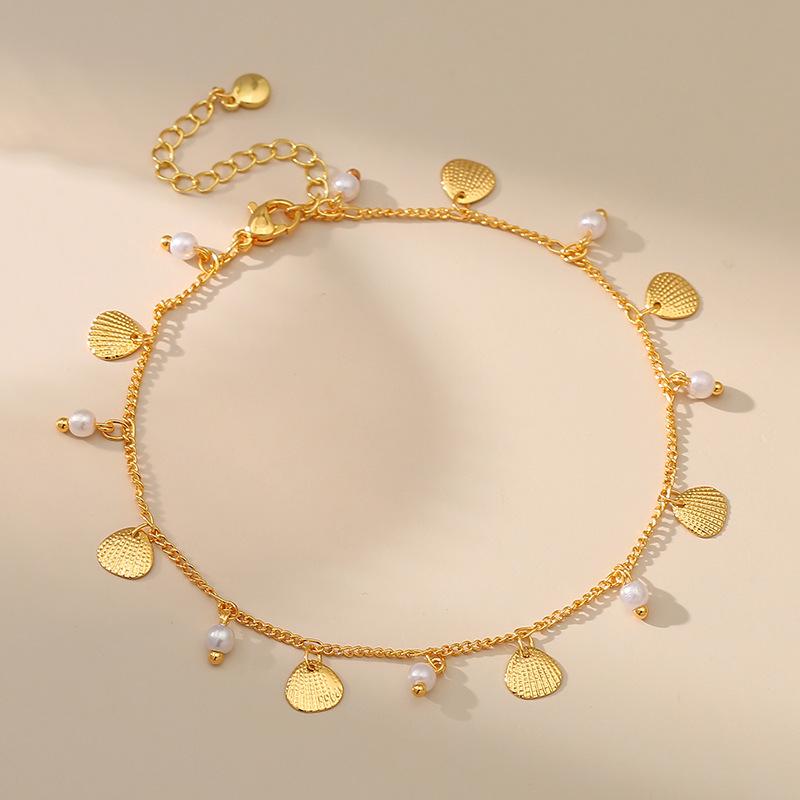 Gold Plated Pearl and Shell Charm Anklet