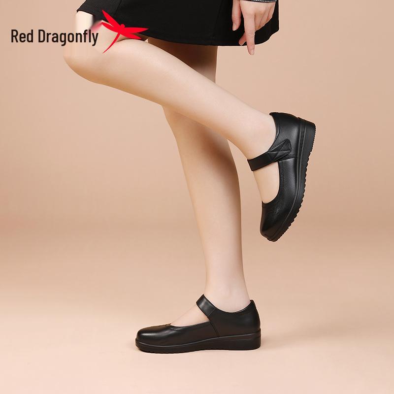 Red Dragonfly Women's Summer Casual Leather Mary Jane Shoes - Genuine Leather Mother's Shoes