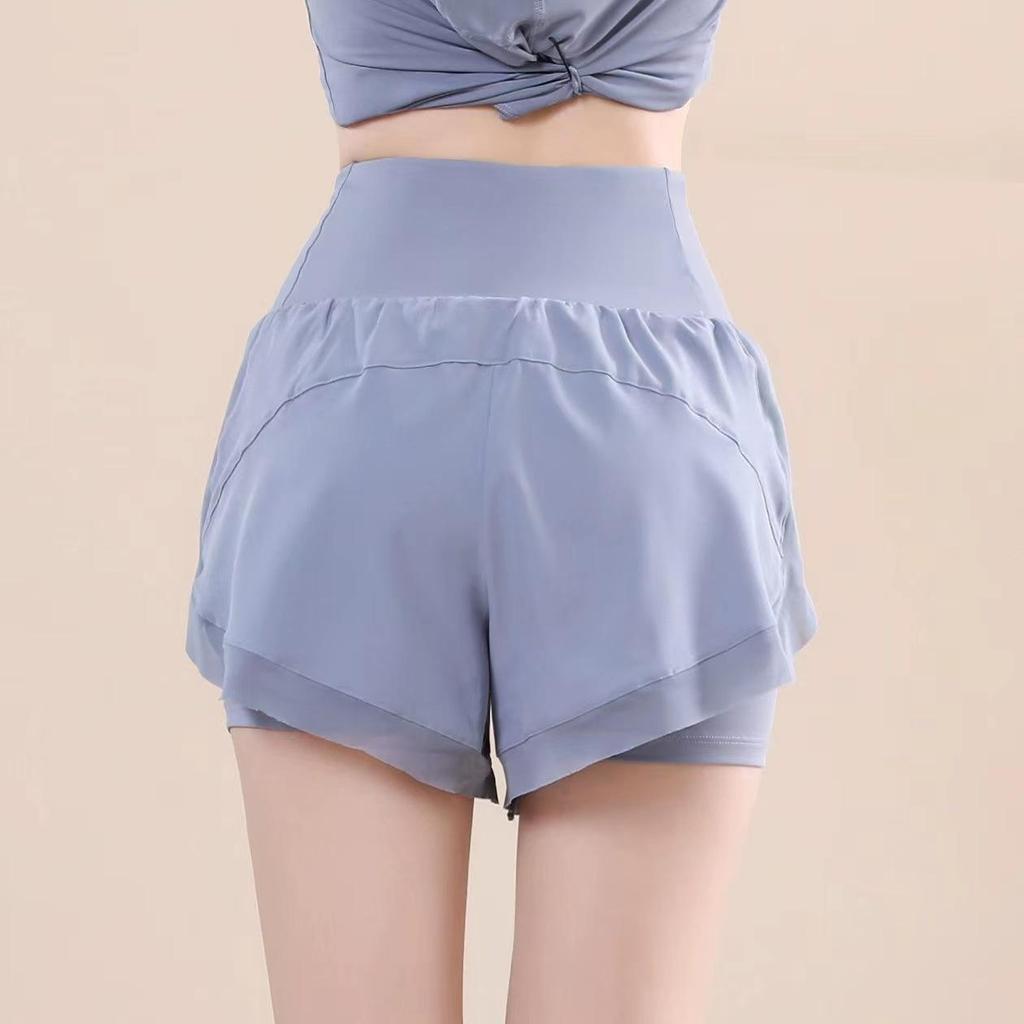 Women's High-Waist Quick-Dry Yoga Running Shorts - Slim Fit, Breathable, Fake Two-Piece, Three-Quarter Length, Loose Fit.