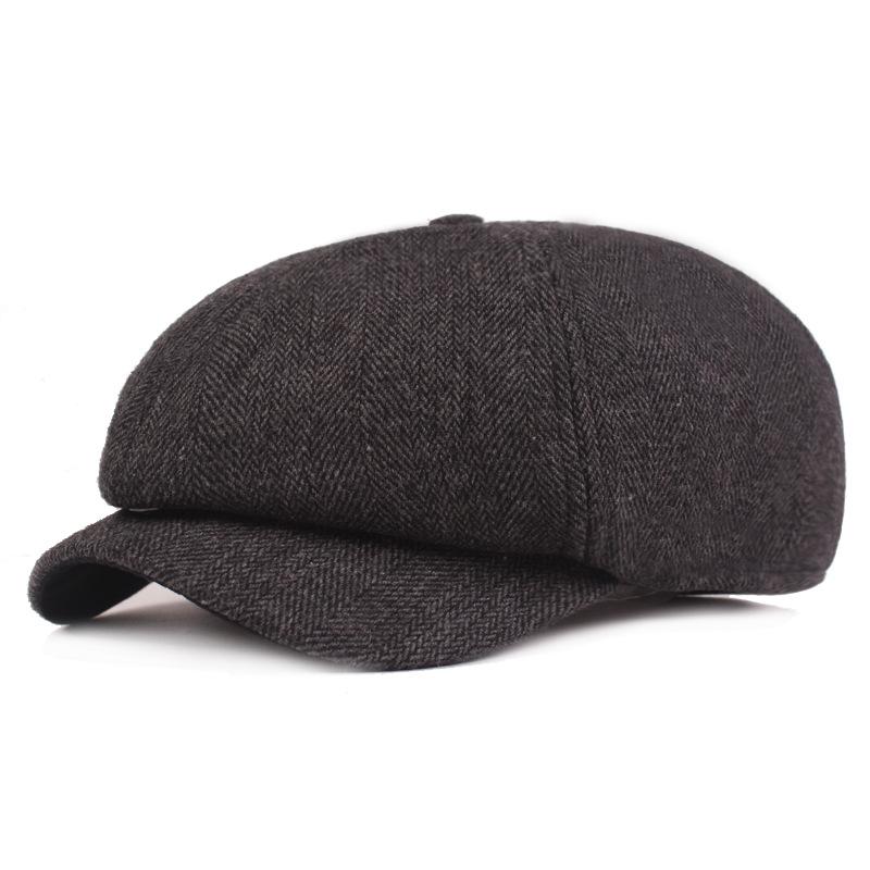 Herringbone Tweed Octagonal Hat Men's Beret Autumn and Winter Thickened Hat Outside The Duck Tongue Cap Old Man Hat