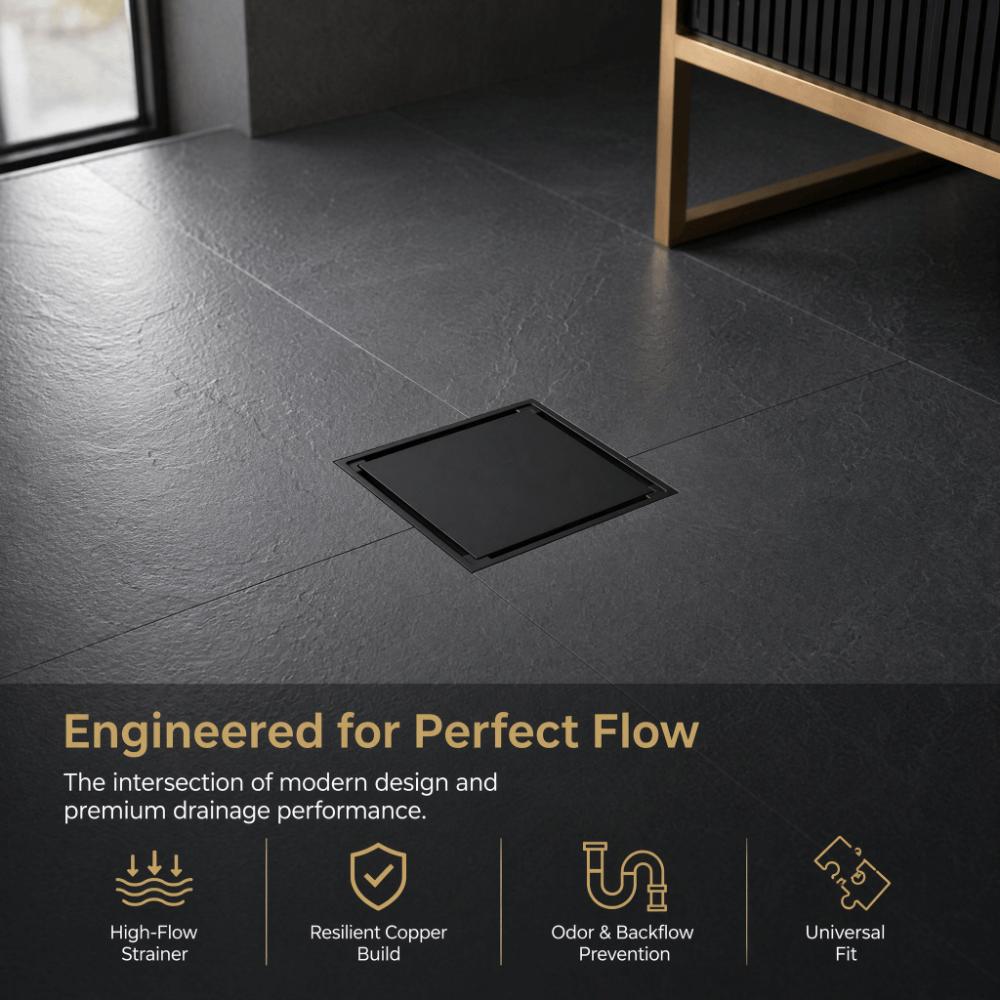 Black Floor Drain Strainer Square Drain Cover Anti Odor Shower Floor Drain Balcony