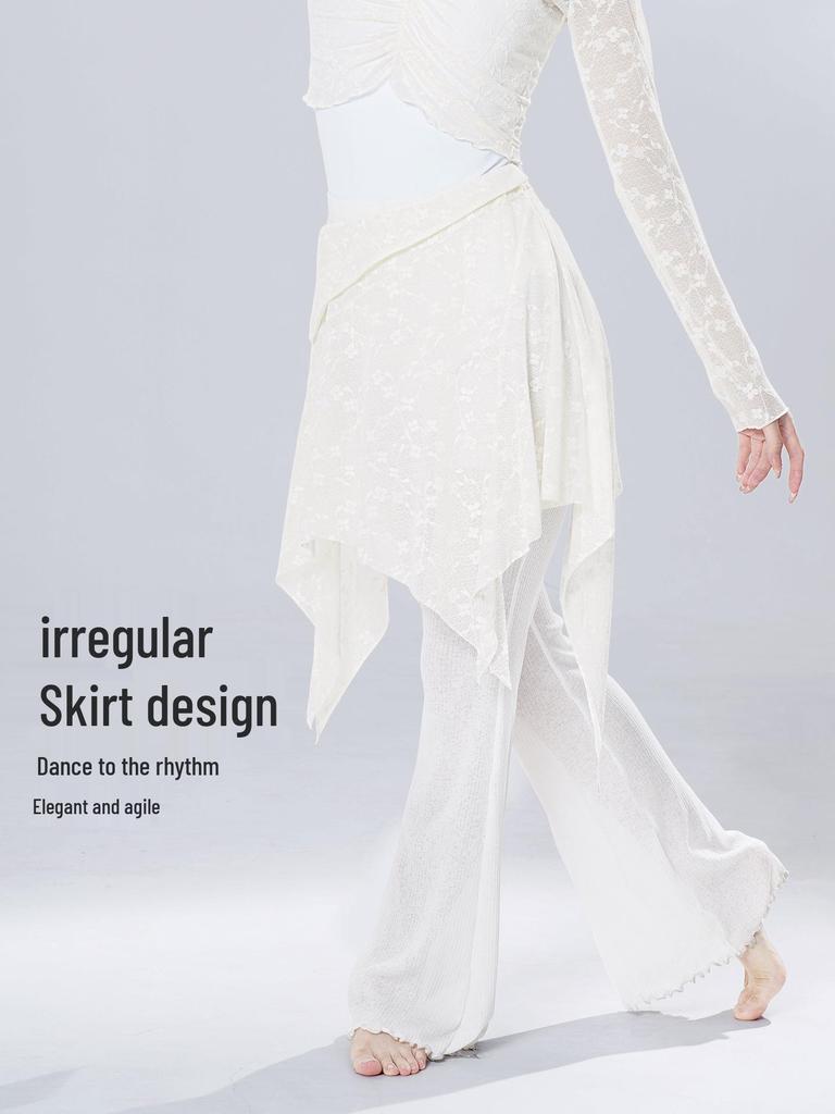Jupe de Danse Ballet Adulte - Jupe Courte Irrégulière en Maille Dentelle Couvrante pour la Pratique de la Gymnastique