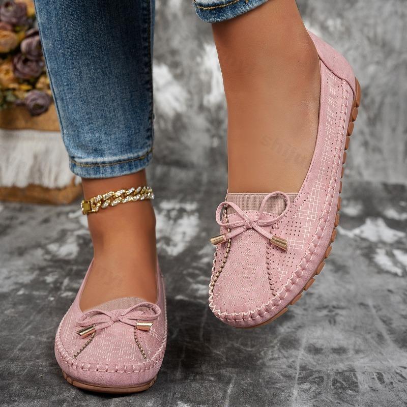 Fashion 2025 Summer New Women's Sewing Bows Design Solid Color Fashion Flat Bottom Loafers Comfortable Lightweight Elegant Single Shoes