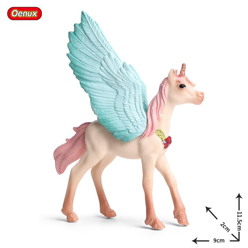 Oenux Original Genuine Fairy Tale Fly Horse Simulation Animal Mythical Elves Elf Pegasus Action Figures Model PVC Cute Kids Toy