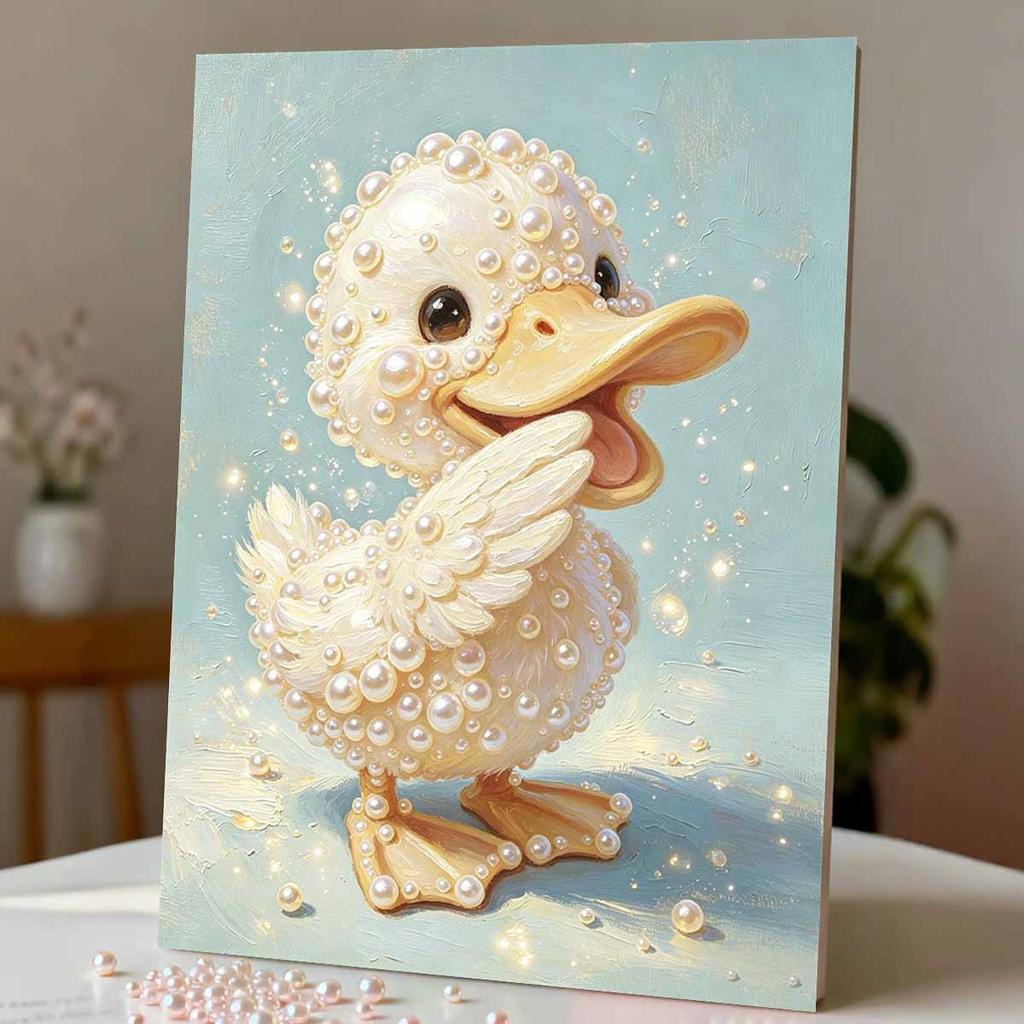 Adorable Little Duck Pattern Framed Pearl Painting Kit DIY 3D Sparkling Bead Canvas Art Relaxing Handmade Craft Perfect Gift for Women