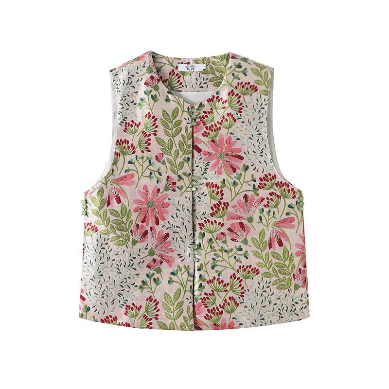 

Жаккардовый жилет на пуговицах, ретро-вышитый жилет для женщин, ранняя весна XL [Recommended 112-62.5kg]