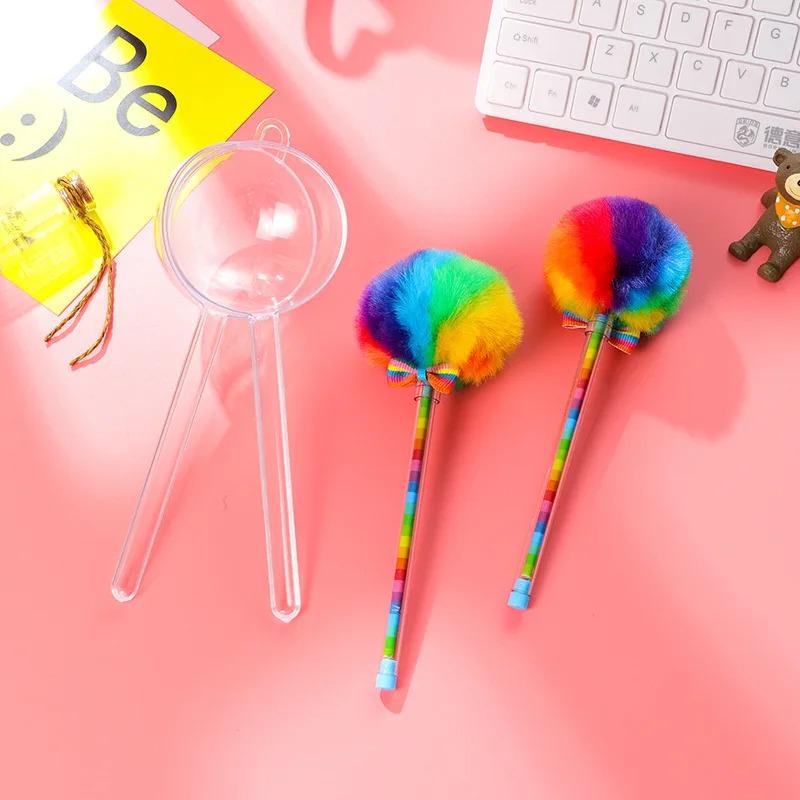 1Pcs 0.5mm Gel Pen Colorful Rainbow Plush Fountain Signing Black Ink Color Pen Office School Pencil Lollipop