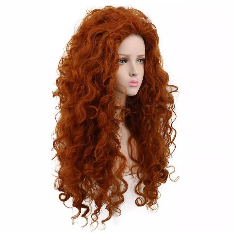 Long Auburn Wigs for Women Synthetic Curly Wig with Free Side Bangs Long Curly Wig for White Woman Drag Cosplay