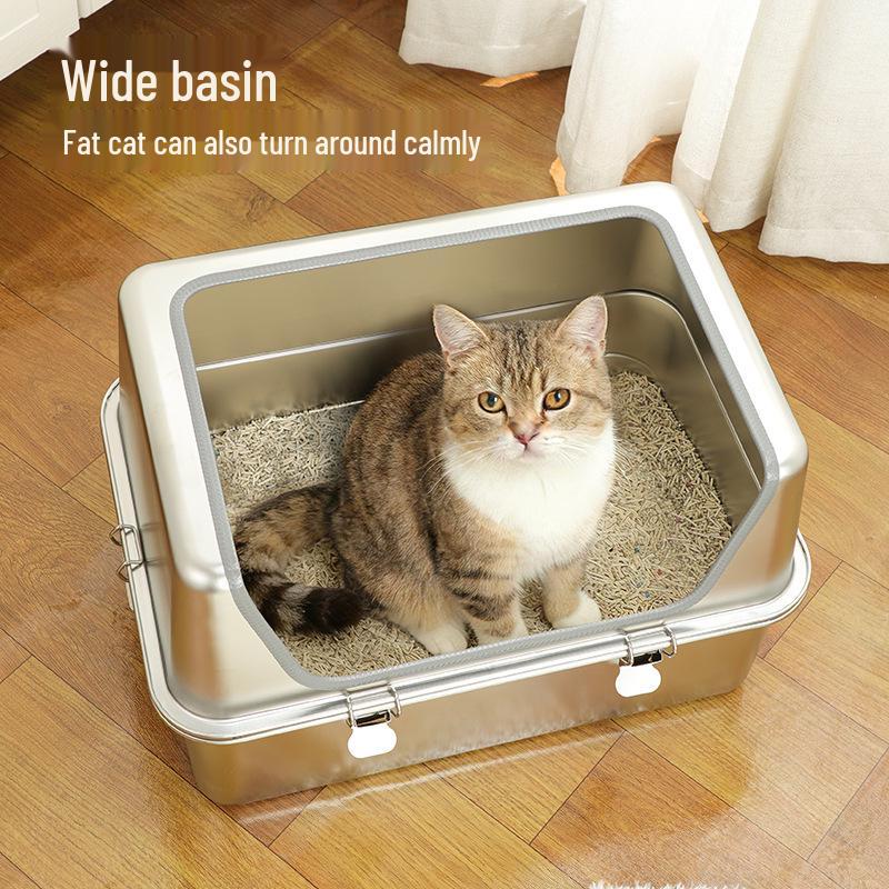 Stainless Steel Anti-Splash Cat Litter Box - High and Thickened Design