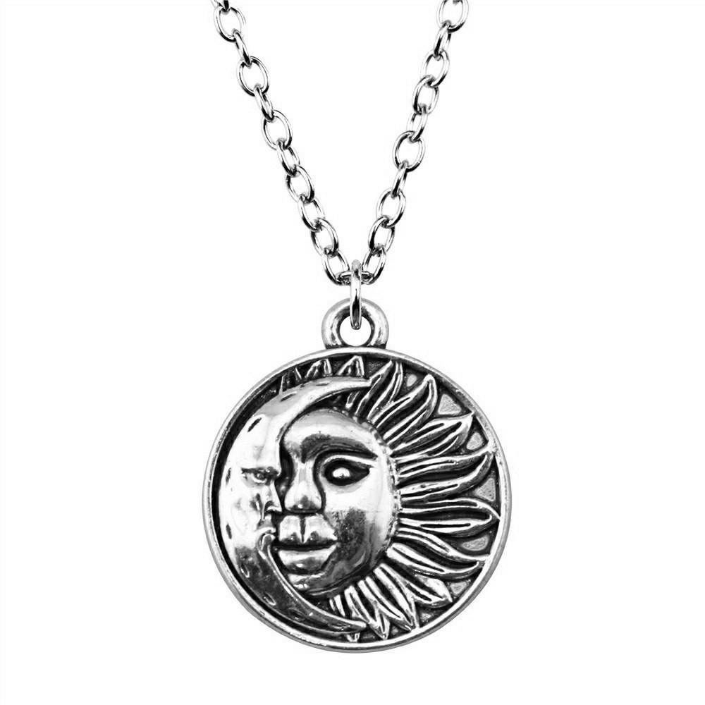 Pentagram keltisk knut hänge stjärna Halsband måne sol Smycken Amulett hantverk 45 cm eller 70 cm lång kedja