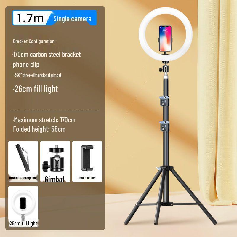 Dual Mobile Phone Outdoor Live Streaming Stand with Multi-Angle Capability, Fill Light, and Tripod.