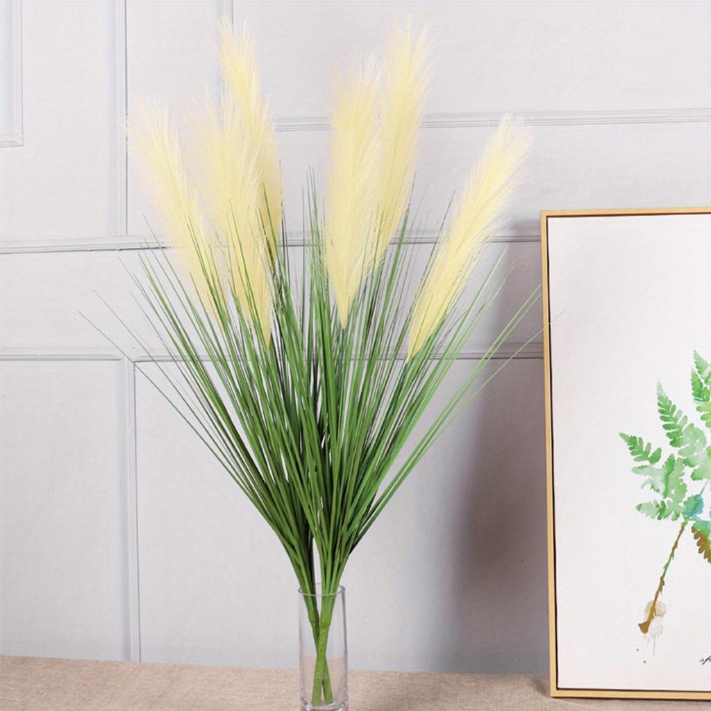 2 Bunches Artificial Greenery Plants with Reed Flower Wheat Grass 85cm Faux Reed Grass Fake Shrubs Pampas Flower Bouquet for Home Garden Wedding Decor