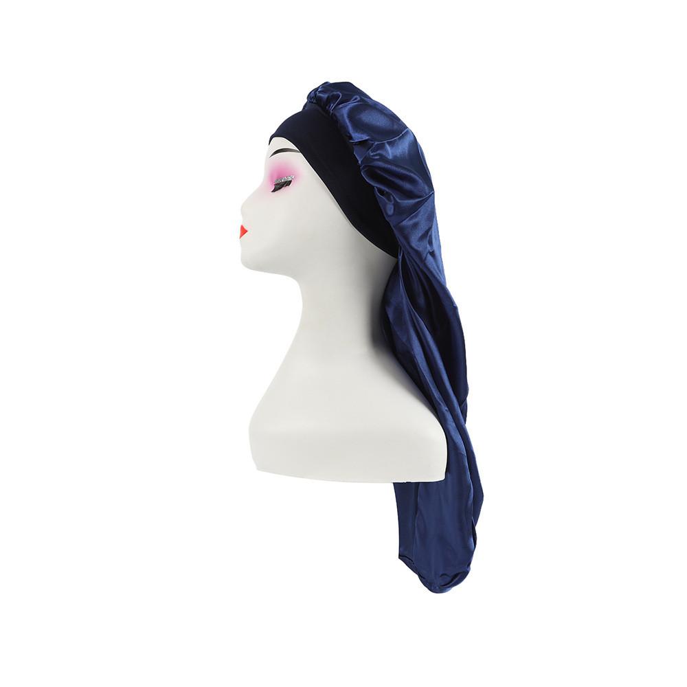 Long Large Satin Nightcap With Solid Color And Loose Tight Strap Sleeping Use