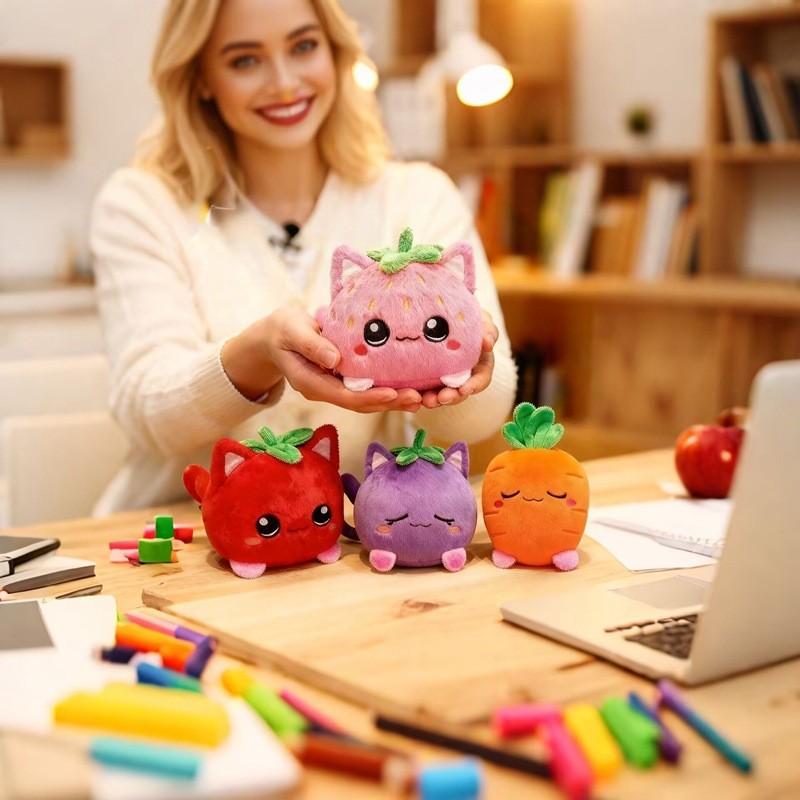 Apple Eggplant Carrot Strawberries Cat Plush Toy With Pp Cotton Filling For Kids Bedroom Decor Gift For Girls And Boys